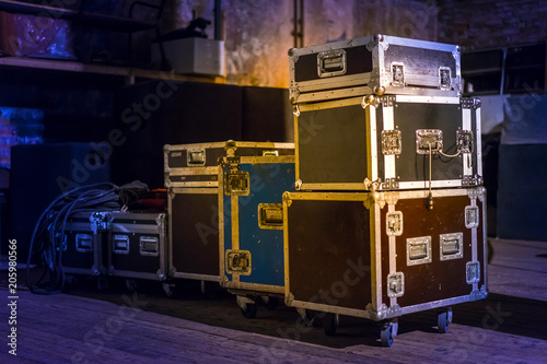 Concert equipment. Containers for transportation of equipment. photo