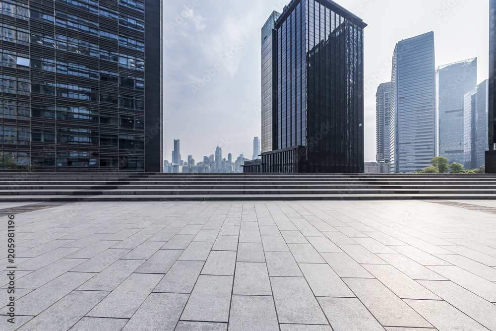Fototapeta premium Empty floor with modern business office building