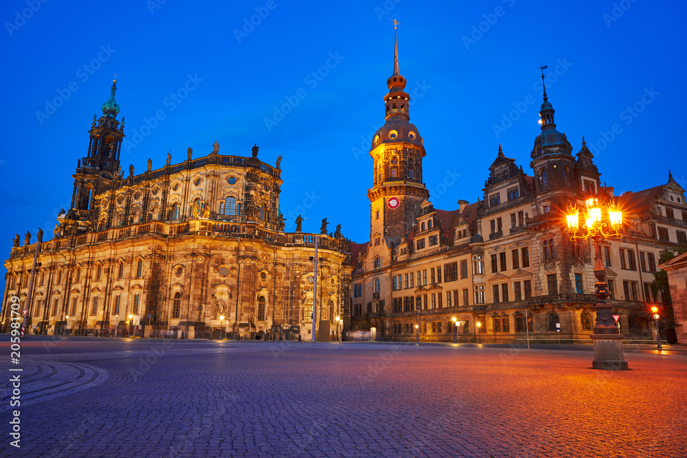 Dresden sunset Residenzschloss and Hofkirche