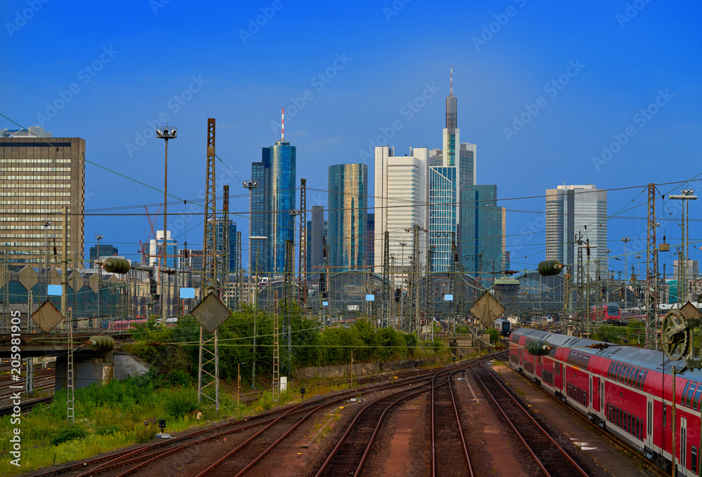 Frankfurt skyline from railway station Germany