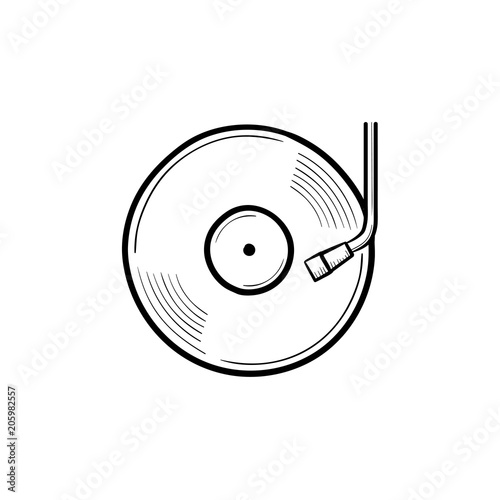 Phonograph and turntable hand drawn outline doodle icon. Vinyl record turntable, DJ concept vector sketch illustration for print, web, mobile and infographics isolated on white background.
