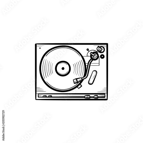 Turntable sound mixer hand drawn outline doodle icon