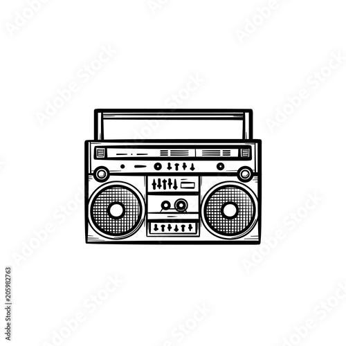Tape recorder with radio hand drawn outline doodle icon