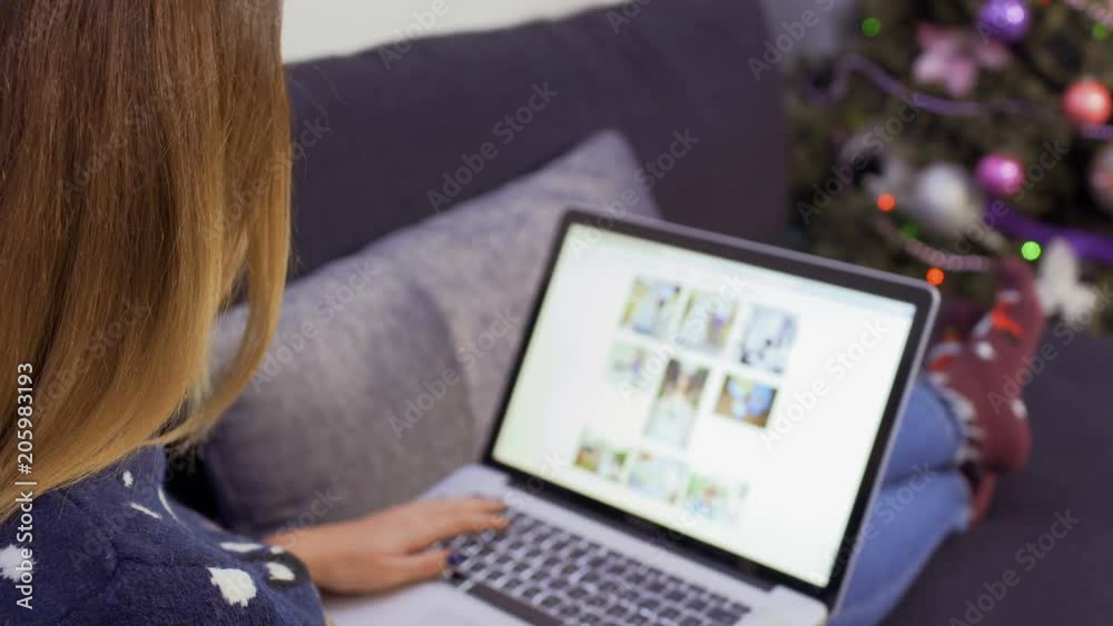 Girl searches some information in the internet