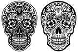 Vector illustration of a black and white sugar skull and its inverse, white and black version.