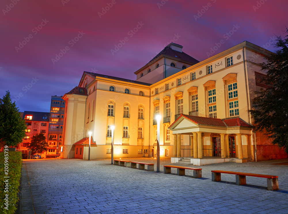 Nordhausen Theater at night in Thuringia Germany