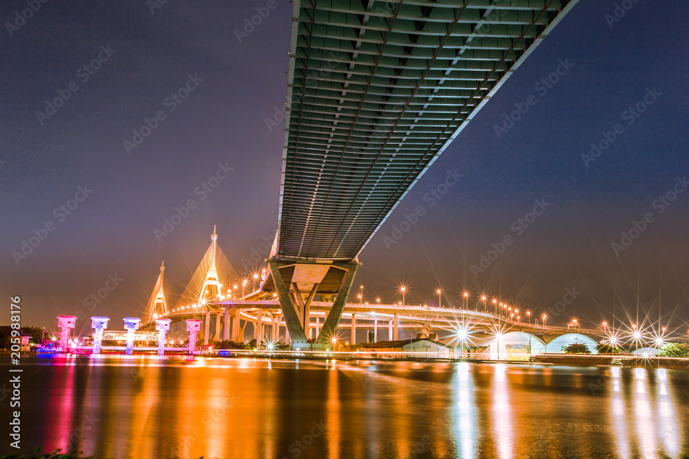 Bangkok City - Beautiful sunset view of Bhumibol Bridge,landmark Thailand