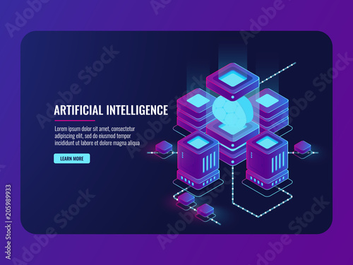 artificial intelligence concept, server room, big data processing, brain in the incubator, data center
