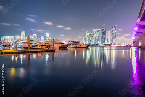 Miami Skyline and the MacArthur Causeway at Night