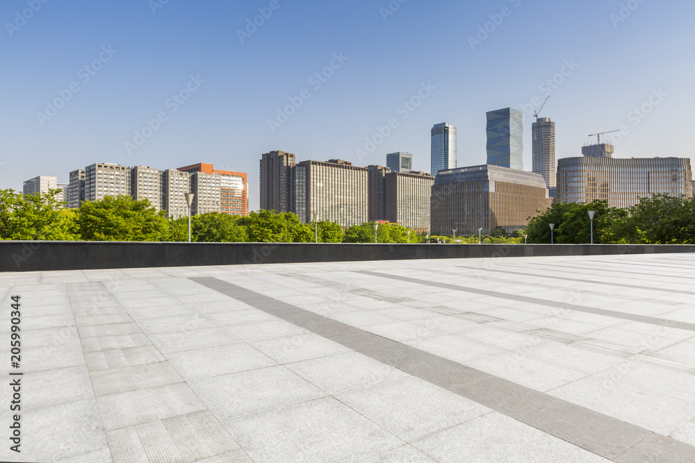 Empty Road with modern business office building Empty Road with modern business office building