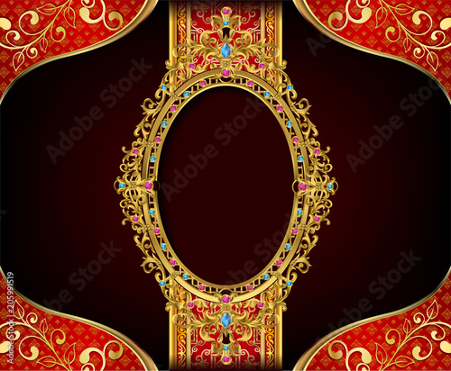 Gold photo frame with corner Thailand line floral for picture
