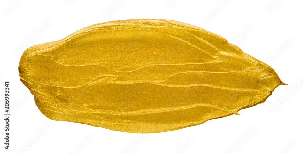 Gold acrylic watercolor paint brush stroke free hand drawing texture isolated on white background top view photo object design Gold acrylic watercolor paint brush stroke free hand drawing texture isolated on white background top view photo object design