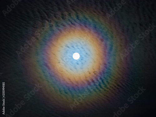 Phenomenon, Lunar corona, rainbow  around the Moon.