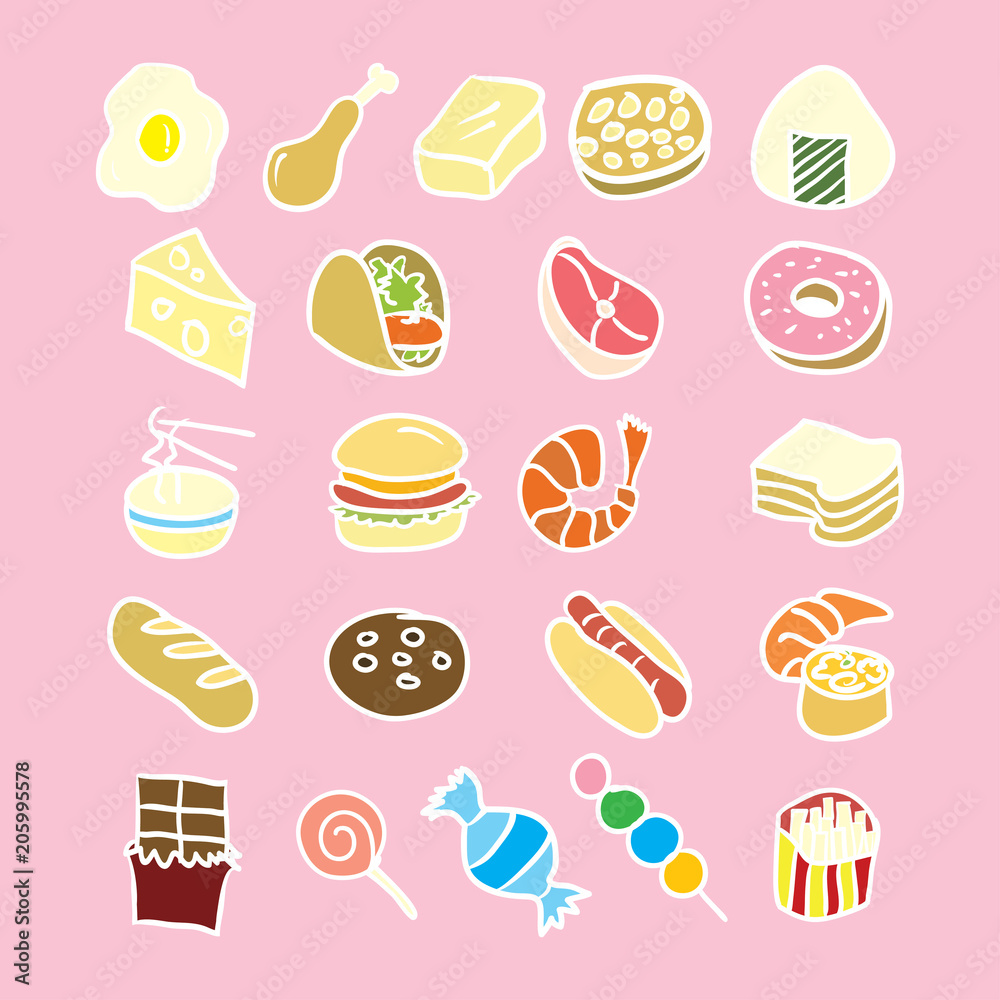 hand drawn doodle foods icon set vector illustration hand drawn doodle foods icon set vector illustration