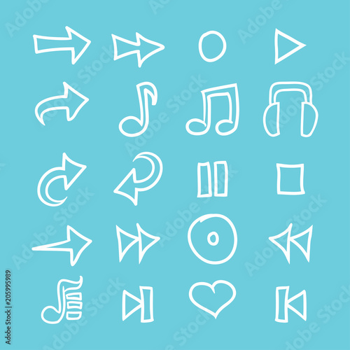hand drawn doodle arrows music icon set vector illustration