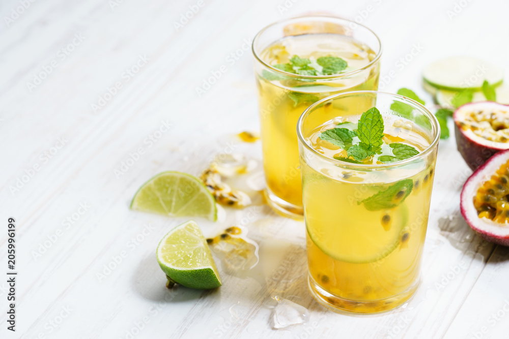 passion fruit with lime and mint leaves passion fruit with lime and mint leaves