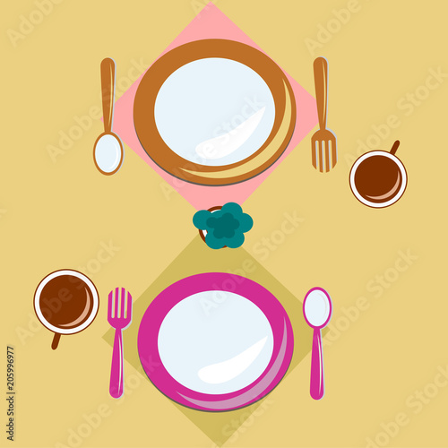 Top view colorful dish and spoon on background .Illustration vector.