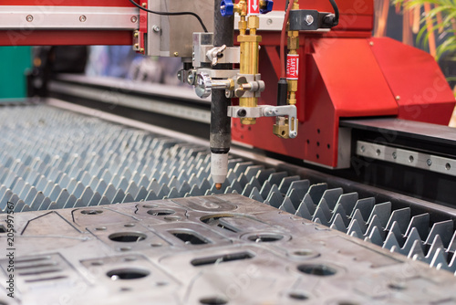 Robotic machine vision system in factory. Equipment of Industrial. Photo of electric Sensor installed on Line