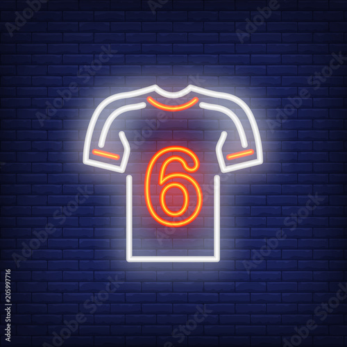 Football kit with player number on brick background. Neon style