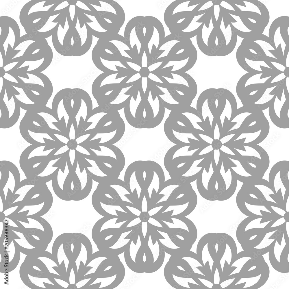 Gray floral seamless pattern on white background