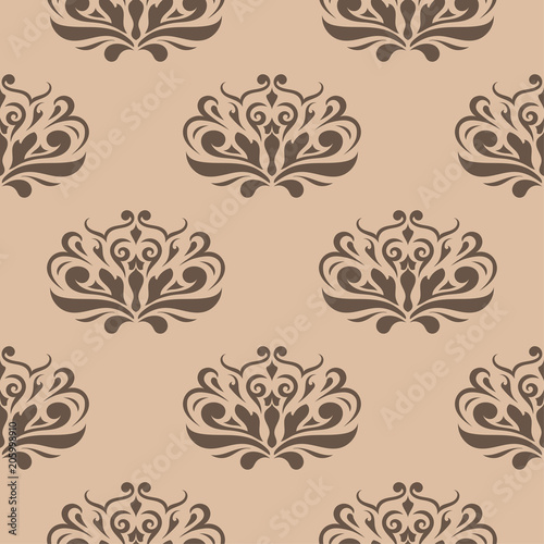 Brown floral seamless pattern on beige background