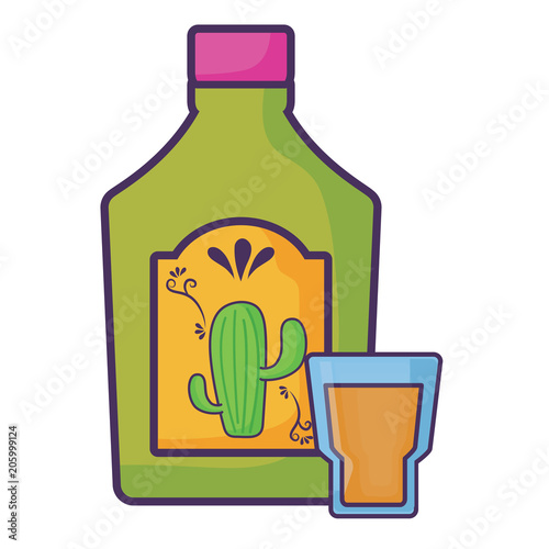 tequila bottle and shot over white background, vector illustration