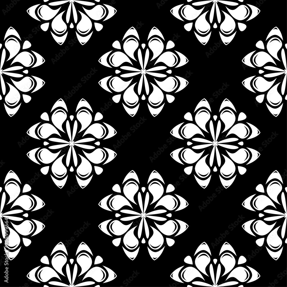 Fototapeta premium White floral seamless pattern on black background