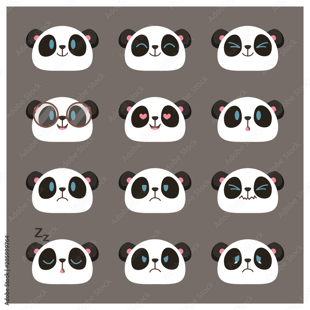 Collection of cute panda face emojis, emoticons