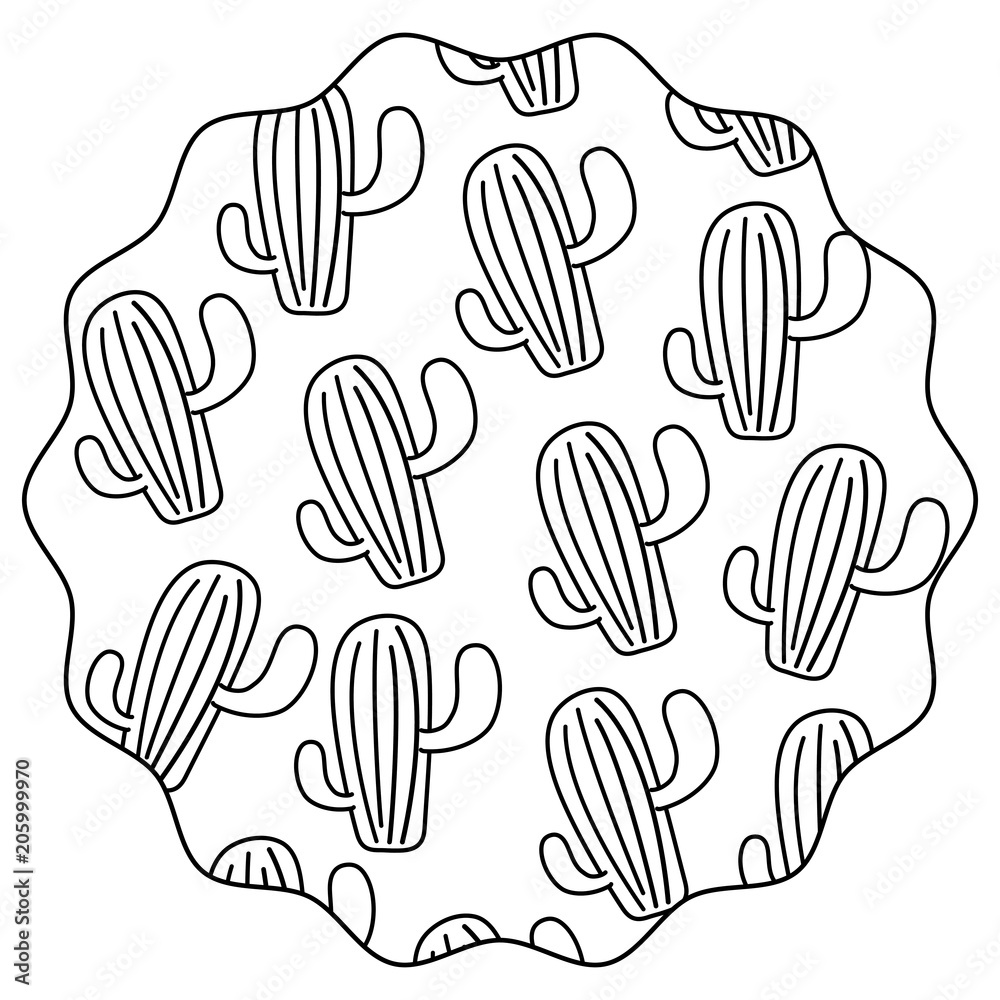 Fototapeta premium circular frame with cactus plant pattern over white background, vector illustration