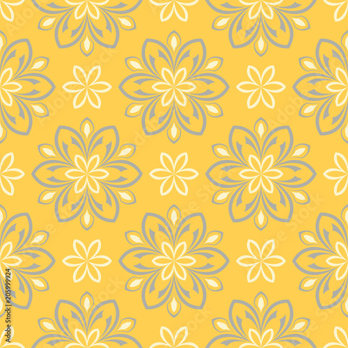 Floral background. Yellow gray and white seamless pattern