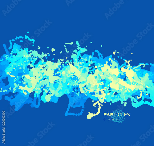 Array with dynamic emitted particles. Water splash imitation. Abstract background. Vector illustration.