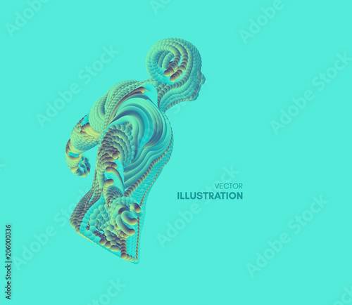 Artificial intelligence. Technology and engineering concept. 3d model of man. Vector illustration. Wire connection to virtual reality.