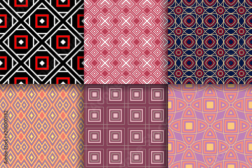 Geometrical backgrounds. Collection of colored seamless textures