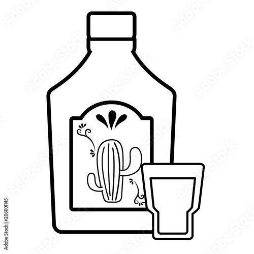tequila bottle and shot over white background, vector illustration