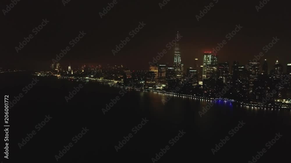 Flying into Lower Manhattan and WTC - New York City at Night Flying into Lower Manhattan and WTC - New York City at Night