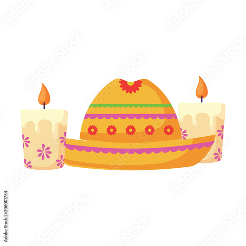 mexican hat and candles over white background  vector illustration