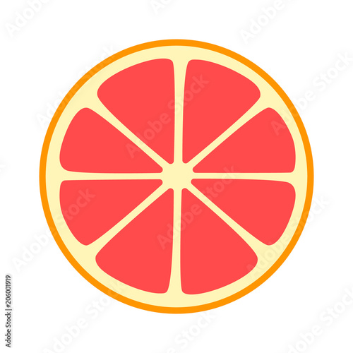Red grapefruit split half slice flat vector icon for fruit apps and websites