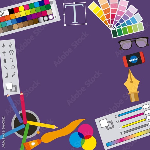 graphic designer icons creative process set vector illustration