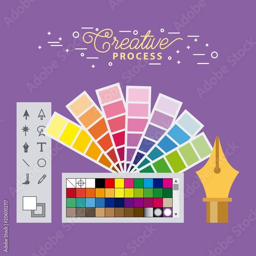 set creative process working tools graphic design vector illustration