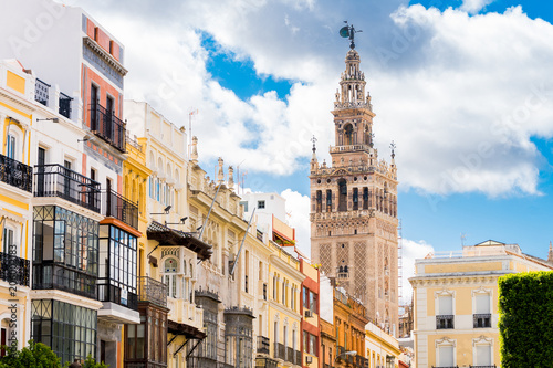 traditional houses of triana neighborhood in Seville, Spain photo