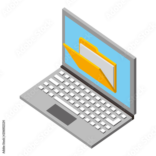 laptop folder file storage isometric vector illustration