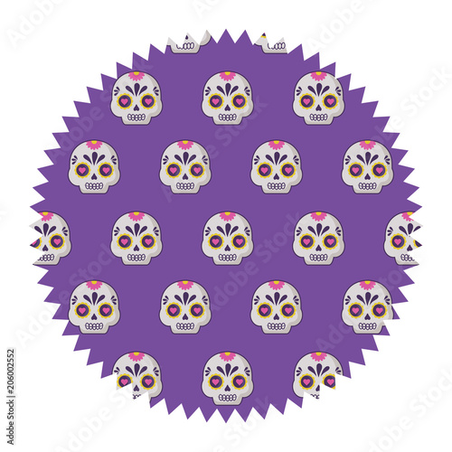 seal stamp with Sugar skulls pattern over white background  vector illustration 