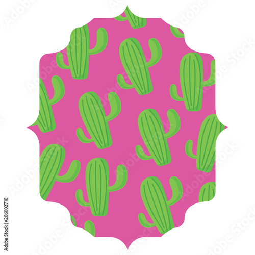 arabic frame with cactus plant pattern over white background, vector illustration