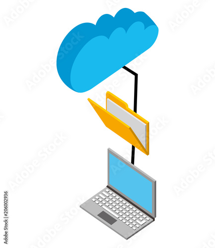 laptop computer transfer data folder cloud computing isometric vector illustration