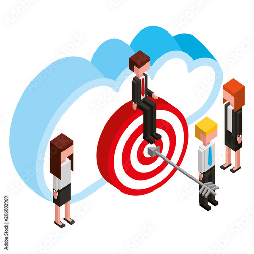 business people cloud computing target isometric vector illustration