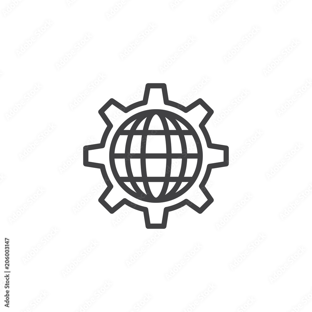 Global setting outline icon. linear style sign for mobile concept and web design. Internet settings line vector icon. Symbol, logo illustration. Pixel perfect vector graphics
