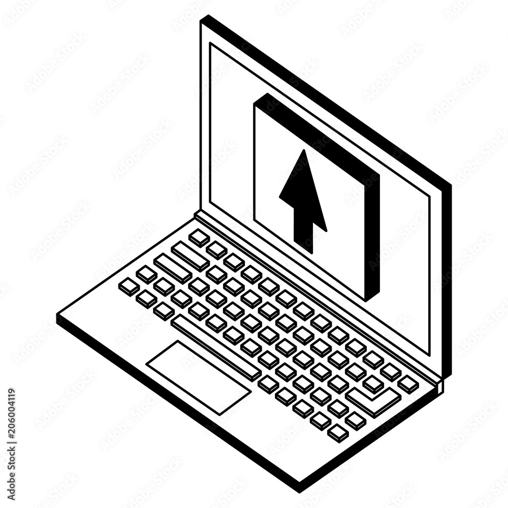 laptop data uploading digital isometric vector illustration black and white laptop data uploading digital isometric vector illustration black and white