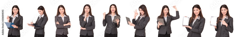 Business woman standing with pen and clipboard on her hands. Business woman standing with pen and clipboard on her hands.