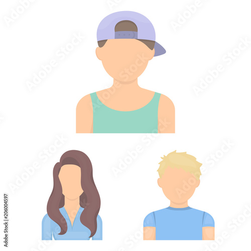 Avatar and face cartoon icons in set collection for design. A person appearance vector symbol stock web illustration.