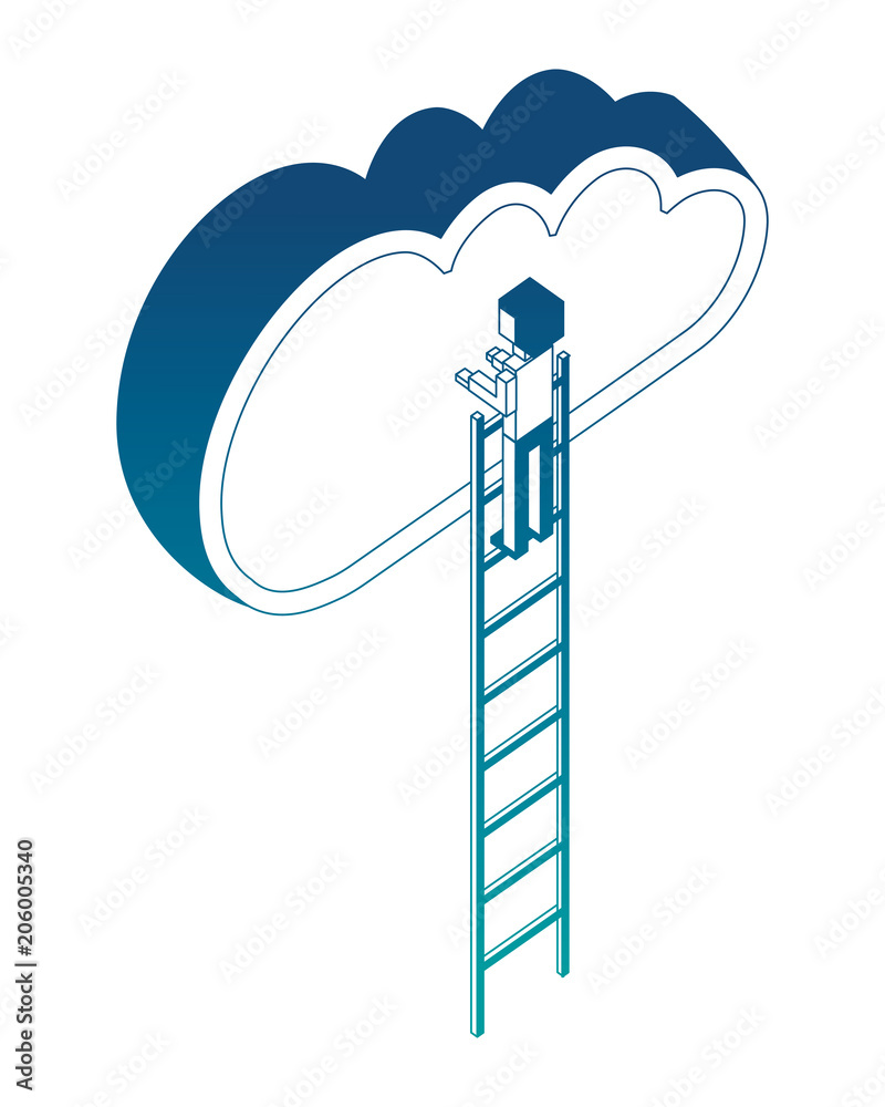 man on stairs with cloud computing uploading concept isometric vector illustration neon man on stairs with cloud computing uploading concept isometric vector illustration neon